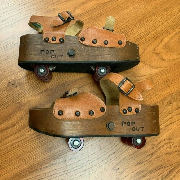 Vintage Shoes - Vintage 70's Pop Out Skate Sandals Wooden Platform